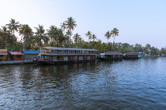 Alleppey, Kerala - January 6, 2019: house boats parked in alleppey backwaters kerala india