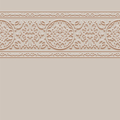 Ornamental floral patterned stone relief in arabic architectural style of islamic mosque,background greeting card for Ramadan Kareem