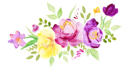 Fototapeta na wymiar Delicate watercolor flowers. Watercolor illustration.