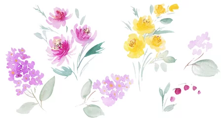 Behang Delicate watercolor flowers. Watercolor illustration. © Oksava