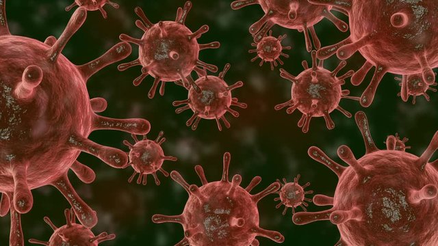 3D virus cells concept. Viral disease outbreak. Bacteria abstract background. Pathogen respiratory influenza. Flying Covid virus cells