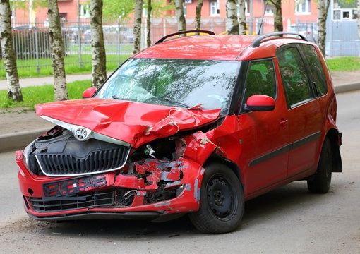 A crashed car after an accident on the road