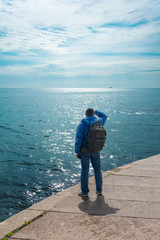 Hiker man on a picturesque landscape.