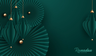 Paper cut ramadan Kareem background ,ramadan lantern origami, vector illustration