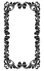 An ornamental filigree heraldry leaf pattern floral scroll border vintage style frame design