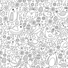 Pattern kids fabric, textile, nursery wallpaper. Vector illustration. Hand drawn singing birds and flowers for little children.