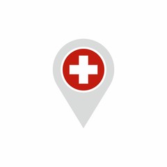 Hospital location pin icon.  Vector design isolated on white background.