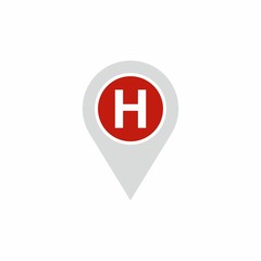 Hospital location pin icon.  Vector design isolated on white background.