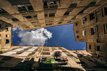 Looking up in an Interior yard in Huesca