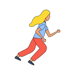 Girl running vector cartoon illustration. Woman in sport clothes hand drawn concept.
