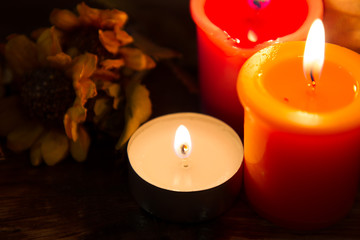 candles on red background