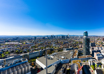 Aerial view, Frankfurt skyline, with Henninger Tower, Commerzbank, Sachsenhausen, Hesse, Germany