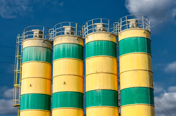 Concrete mixing plant. Cement storage towers