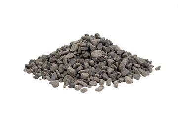  Granite rubble isolate on a white background. Crushed stone is used in the construction of roads and concrete.