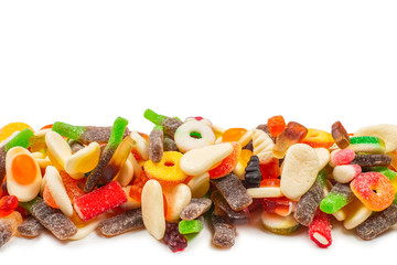 Assorted gummy candies. Top view. Jelly  sweets.