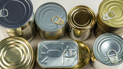 Mix of cans isolated on white background.