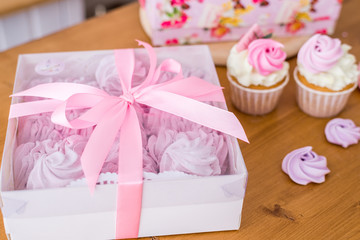 Close-up of a gift box with homemade marshmallows