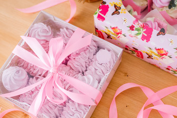 Close-up of a gift box with homemade marshmallows