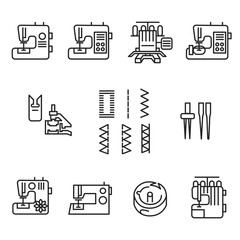 Sewing machines and accessories icons in line style