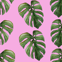 watercolor seamless pattern of tropical leaves for Wallpaper, background, fabric or wrapping paper