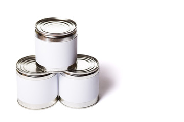 Metal cans without lable. Preservation cans with copy space.