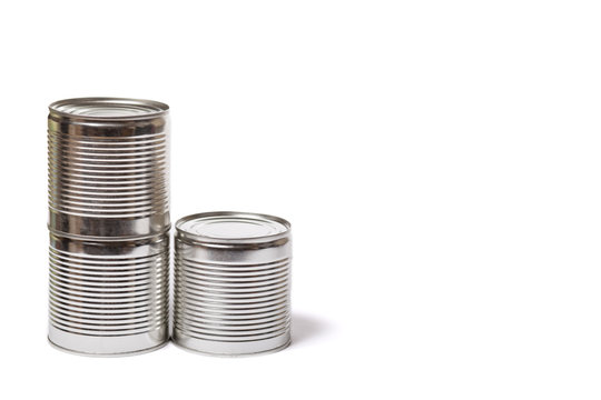 metal cans isolated on a white. Cans with preservation with copy space.