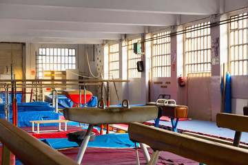 Various gymnastic equipment at acrobatic center