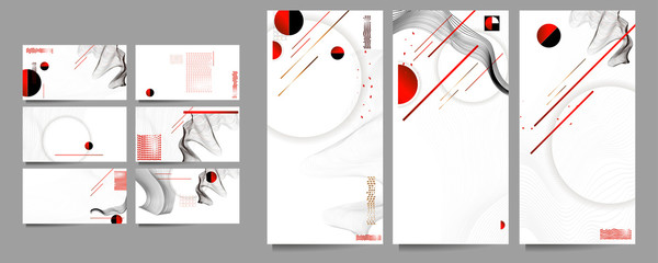 Poster design Japanese style templates set invitations to lines abstract white background for book cover texture brochure