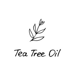 Tea Tree Plant. Cosmetic ingredient tea tree oil. Hand drawn icon for print and web. Vector graphic.