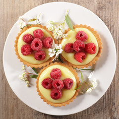 delicious raspberry tart with cream- top view