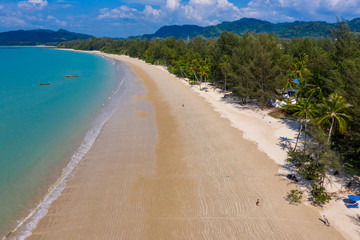 Aerial view of a deserted tropical beach in Thailand during the 2020 Coronavirus pandemic lockdown