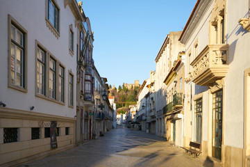 Tomar main street beautiful historic buildings, in Portugal