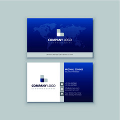 Professional clean business card design template with blue theme