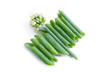 Onion seeds and flower stalks isolated on a white background.