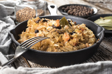 Bigos, a traditional Polish dish with cabbage.