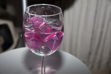  glass with ice cubes on white background