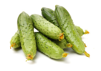 Green cucumber on the white background