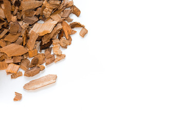 wood chips alder isolate on a white background scattered shavings sawdust