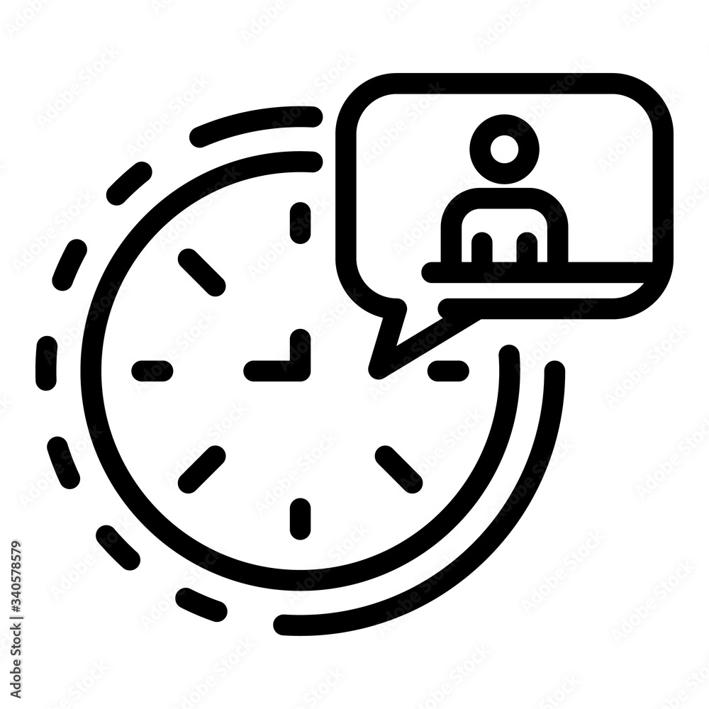 Poster clock and man in chat bubble icon. outline clock and man in chat bubble vector icon for web design i