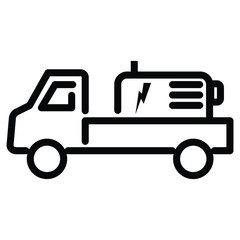 Minimalistic one-color icon with a truck with an electric generator in the back