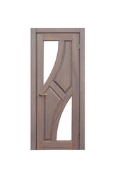 Dark wooden door under glass on a white background