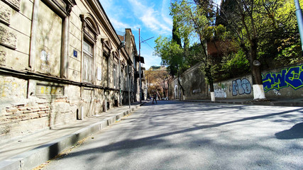 TBILISI, GEORGIA - APRIL 17, 2020: Empty Tbilisi, Street is normally gridlocked with shoppers and traffic.