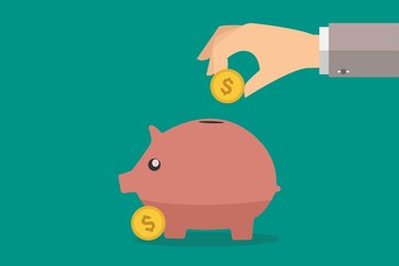 saving money in vector with dollar flat sign symbols illustration. Concepts for business banking,saving,accumulation money,budget and finance.