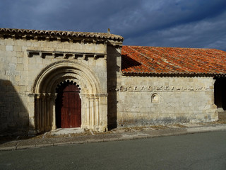Door of the Chapelle of San Galindo and wall calender. Medieval Romanesque Church of Campisabalos (13 Century).  Guadalajara. Spain.