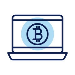 laptop with bitcoin crypto currency line style icon
