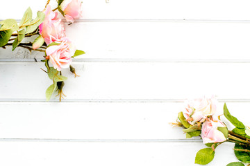White wooden boards and flowers