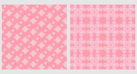 Two decorative patterns. Retro style. Colors used in the images: pink, white. Vector graphics.