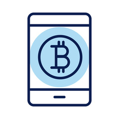 smartphone with bitcoin crypto currency line style icon