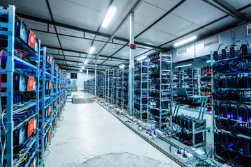 Bitcoin and crypto mining farm. Big data center.