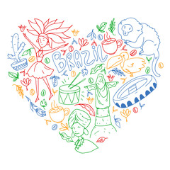 Brazil. Vector pattern with brazilian icons and symbols. Travel and fesitval.